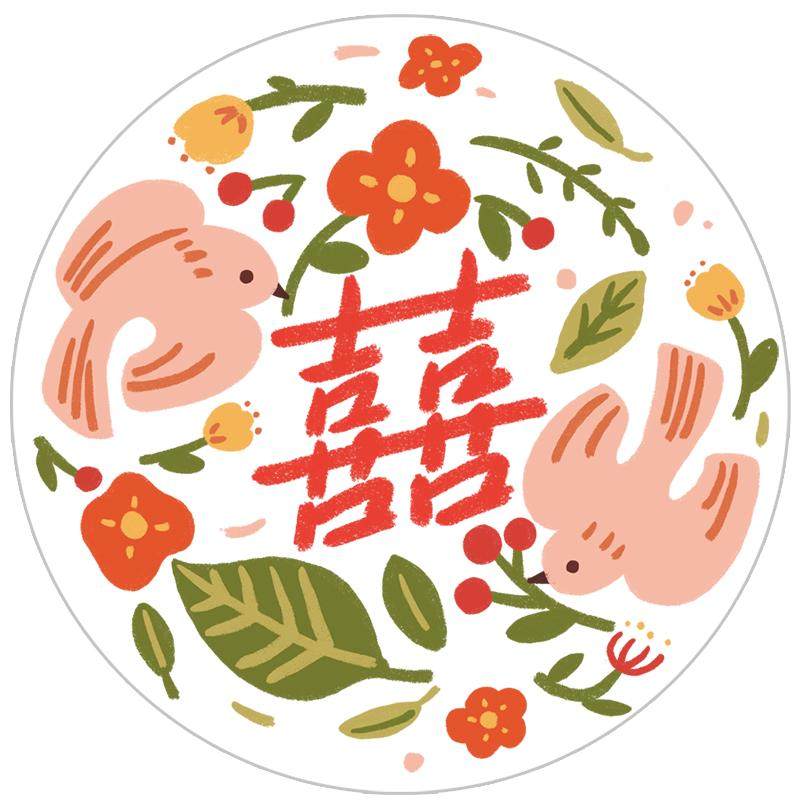 刺耳原创结婚静电贴窗花