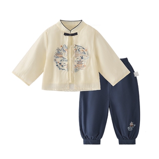 [7A抑菌]男童唐装套装春款中国风春季儿童两件套新中式宝宝拜年服