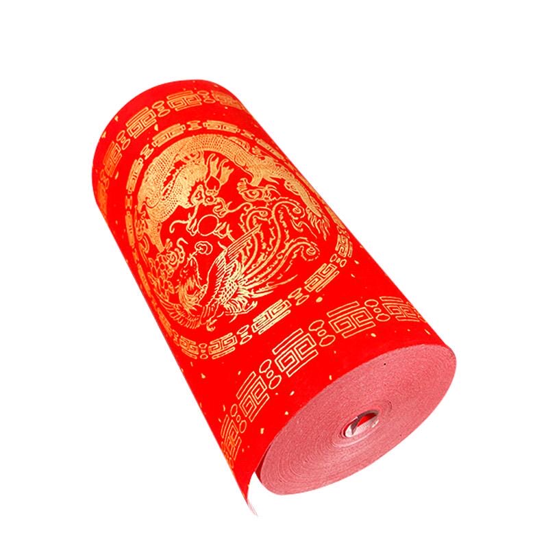 万年红宣纸长卷金边龙凤瓦当描金半生熟大红纸过年手写春联纸