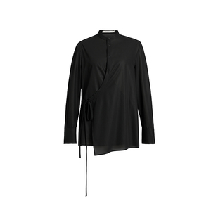 ZHUCHONGYUN2026春新款斜门襟绑带衬衫宽松圆领上衣