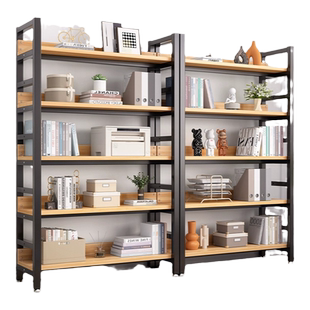书架落地储物架简易钢木货架文件收纳客厅家用书柜铁艺多层置物架