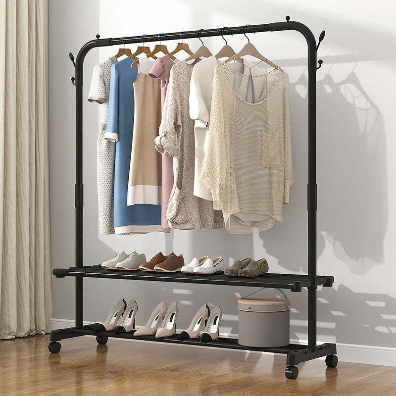 挂衣架落地卧室移动晾衣架单折叠杆式置物架室内立地升级衣帽架