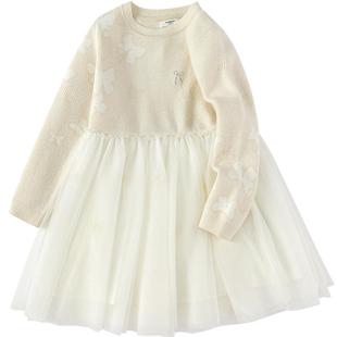 巴拉巴拉童装儿童连衣裙女童秋冬装网纱公主裙子针织小童宝宝洋气