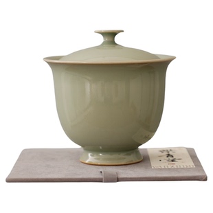 仿唐代耀州窑周世宗官窑天青釉手工素面中式复古精品大号两才盖碗