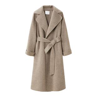 OVVOVV秋冬女装光泽雅致翻领优雅随性腰带睡袍式羊毛大衣