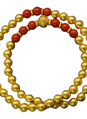 盛尊仿真金手链南红花丝圆珠手串