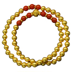 盛尊仿真金手链南红花丝圆珠手串diy配件古法圆珠高级感叠戴显白