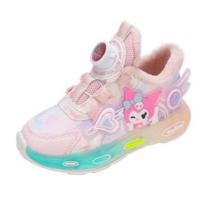 加绒库洛米女孩鞋女宝闪光鞋保暖冬儿童二棉鞋女款软底亮灯公主鞋