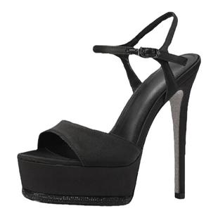 高跟鞋鞋主婚纱伴娘鞋水钻高跟鞋女露趾厚底恨天高一字带凉鞋14CM