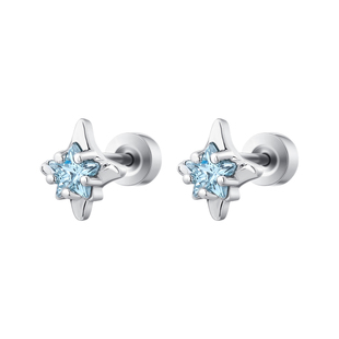 蓝色星芒五角星星耳钉女钛合金耳骨钉男款钛钢耳蜗钉男生秋冬耳饰
