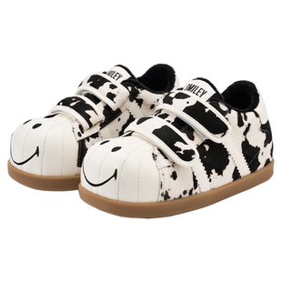 SMILEY笑脸贝壳头白黑奶牛冬季加绒女增高毛毛虫丑萌棉鞋面包鞋子