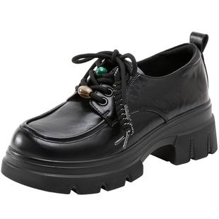 奥康 女鞋2026春季新款乐福鞋英伦风珠串增高单鞋日常百搭厚底鞋