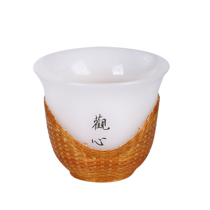 竹扣手写陶瓷小茶杯品茗主人杯