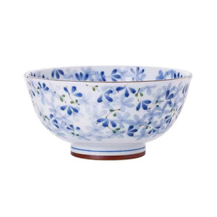 日本进口美浓烧花卉日式青花陶瓷碗家用釉下彩高脚汤碗面碗碗餐具