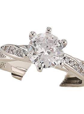 仿真风订婚经典六爪活口钻石戒指