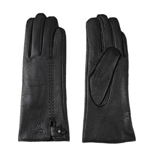 触摸屏山羊皮鹿皮手套女真皮时尚冬季加绒加厚保暖电动车骑行手套