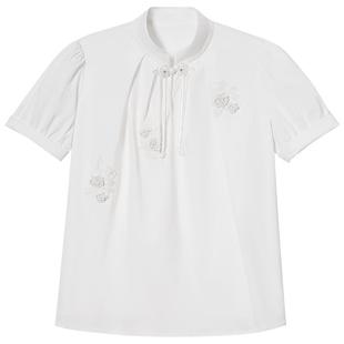 SALT.P可颜白色珠绣盘扣新中式短袖上衣女夏季宽松AC35270150