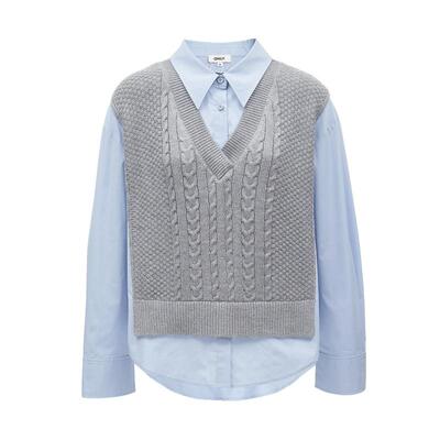 绫致ONLY2025春夏学院风简约假两件马甲针织衬衫女时尚百搭