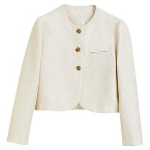 IVYKKI艾维女装秋季新款直筒圆领长袖纯色短款小香风短外套百搭女