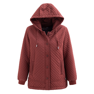 新款中老年女妈妈连帽风衣夹棉