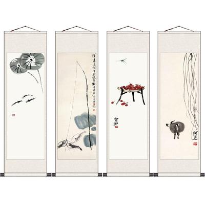 齐白石新款卧室水墨宣纸背景挂画