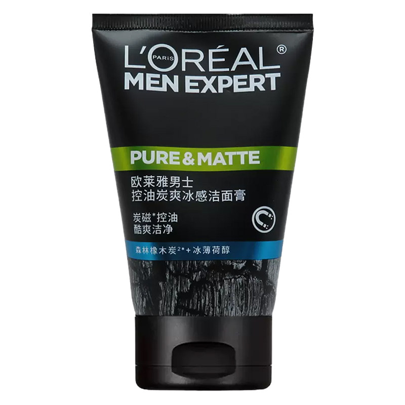欧莱雅男士控油炭爽冰感洁面膏薄荷醇洁净洗面奶去油洁面乳100ml