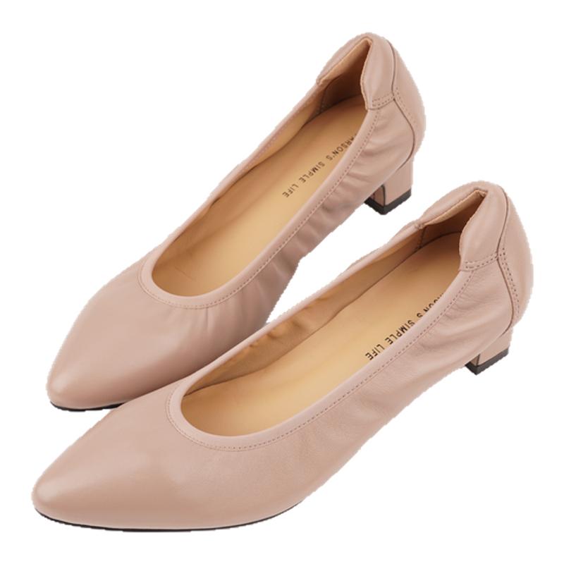 壹家shoes 307-01羊皮小枕头单鞋3公分羊绒粗跟高跟上班通勤女鞋