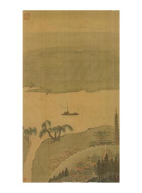 绢画沈周高清山水人物中式装饰画