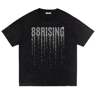 88rising复古短袖星落烫钻T恤
