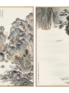 新中式风茶室走廊过道古韵国画