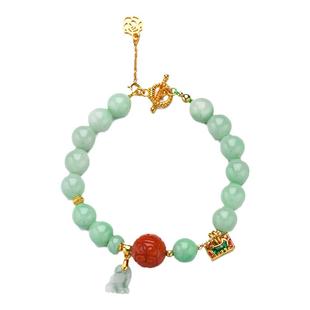 左戈天然冰糯翡翠S925纯银手链女平安锁镶嵌满肉南红回纹珠手串女