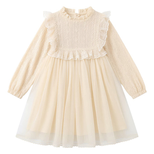 女童连衣裙春秋2026新款女孩生日礼服春款儿童洋气长袖网纱公主裙