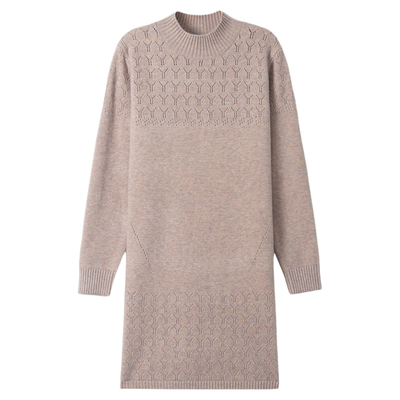 恒源祥半高领羊毛衫女中长款毛衣