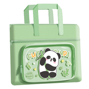 熊猫补习袋手提袋拎书袋A4文件袋小学生专用男孩高颜值帆布美术袋作业试卷收纳袋儿童学习补课包女童书包加厚