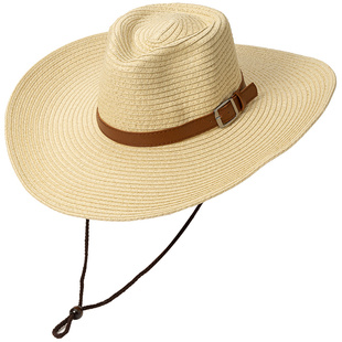 西部牛仔大帽檐草帽女夏季海边沙滩防晒可折叠户外登山遮阳帽子男