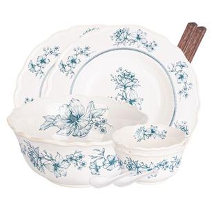 摩登主妇釉下彩中古风餐具碗碟家用2026新款青花饭碗陶瓷盘子碗具
