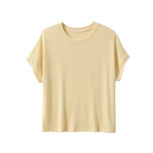 女纯色莫代尔圆领宽松休闲白色打底衫女短袖t恤短款上衣夏天薄款