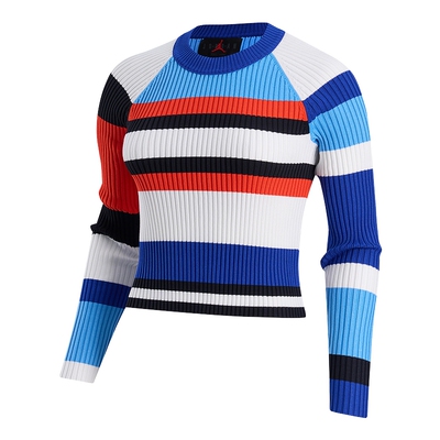 Nike耐克女子长袖上衣春新款休闲条纹针织圆领运动T恤II7143-412