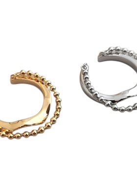 时尚小众双层链条戒指女素银高级感指环气质波浪串珠18K金食指戒