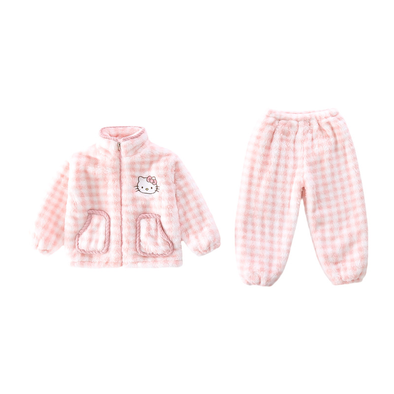 女宝宝秋冬加绒加厚家居服两件套