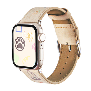 适用iwatchs9表带新款涂鸦applewatchs9手表带小众创意苹果手表s8s7s6s5s4女款可爱iwatchse2表带女生真皮质