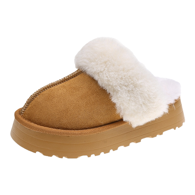 网红厚底松糕包头加绒防滑棉拖鞋