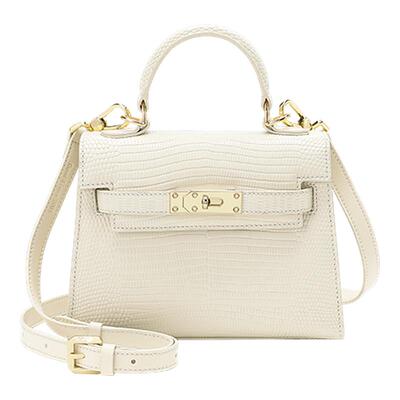 包包女白色真皮蜥蜴纹手拎凯莉包