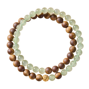 庆祥泰半山半水天然奇楠沉香手串女款正品双圈和田玉木质文玩手链