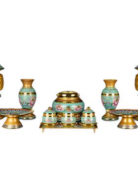 佛具套装佛前供奉摆件纯铜莲花香炉水果盘佛供灯供杯一套