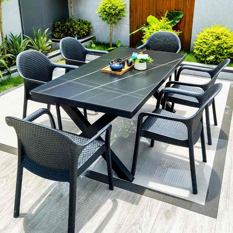 户外桌椅庭院花园休闲别墅室外岩板露台餐桌奶茶咖啡店室外桌椅