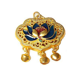 金锁新中式吊坠沙金国风平安锁铃铛莲花锁金钱锁福牌项链配件坠子