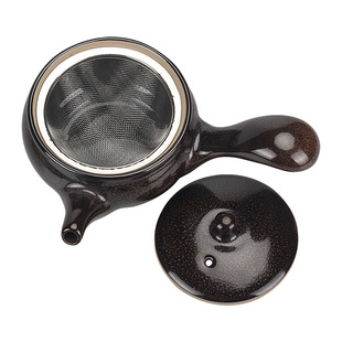 好用陶瓷天目釉侧把茶壶单个大口径带过滤网功夫茶具泡茶器不烫手