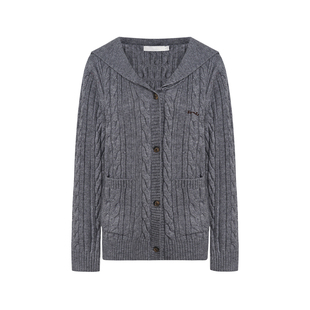 Kroche 26ss Navycore 羊毛混纺 手工链条绣 绞花海军领毛衣开衫