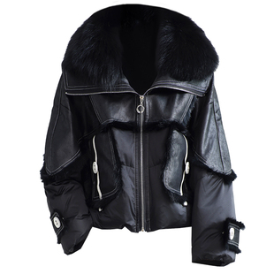 狐狸毛领真皮草大衣女2025冬新小个子OL兔皮毛一体鹅绒羽绒服外套